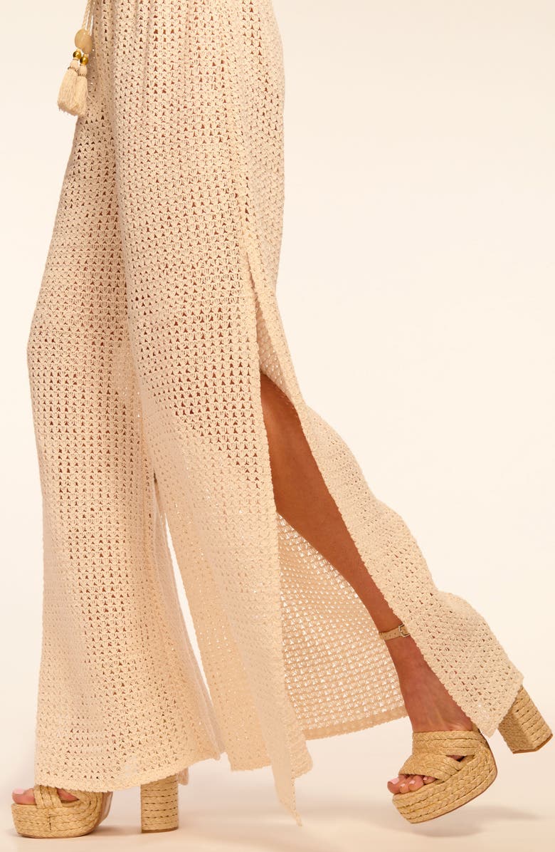 Ramy Brook Glora Tie Waist Wide Leg Crochet Cover-Up Pants, Alternate, color, Off White Crochet
