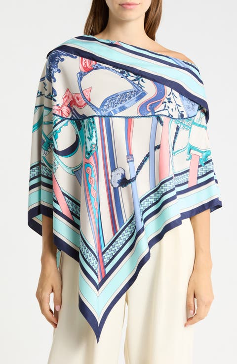 Chain Print Satin Scarf Poncho