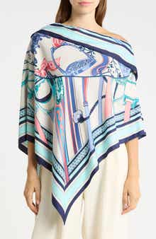 Chain Print Satin Scarf Poncho