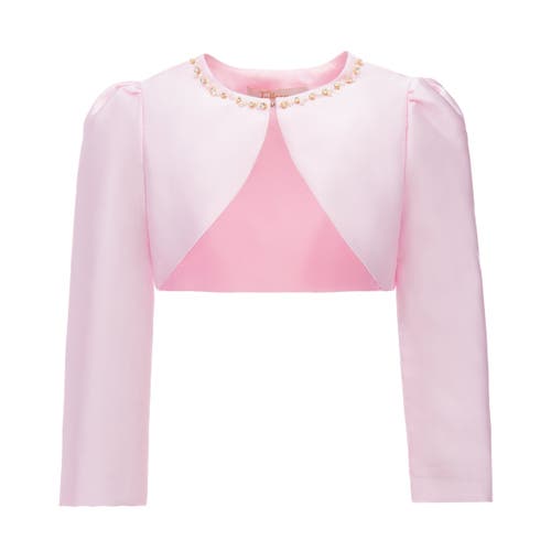 Tulleen Cropped Satin Cardigan In Blush