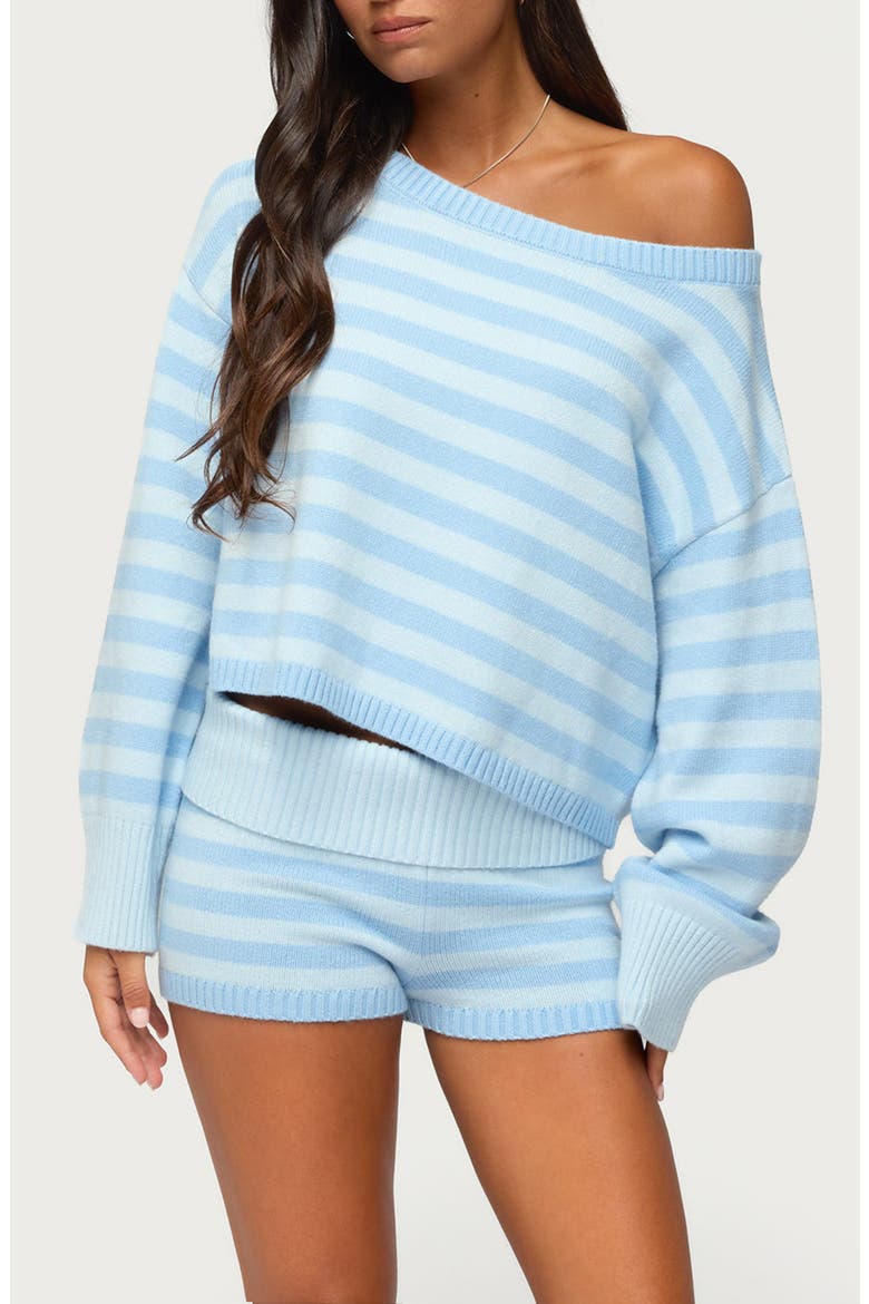 Saphi Striped Oversized Off the Shoulder Knit Sweater, Main, color, LIGHT-BLUE
