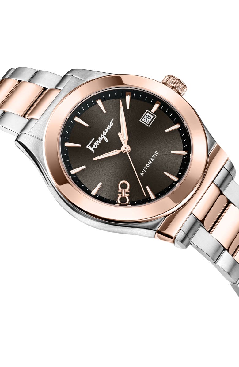 FERRAGAMO 1927 Automatic Two-Tone Bracelet Watch, 42mm, Alternate, color, Black/ Two Tone