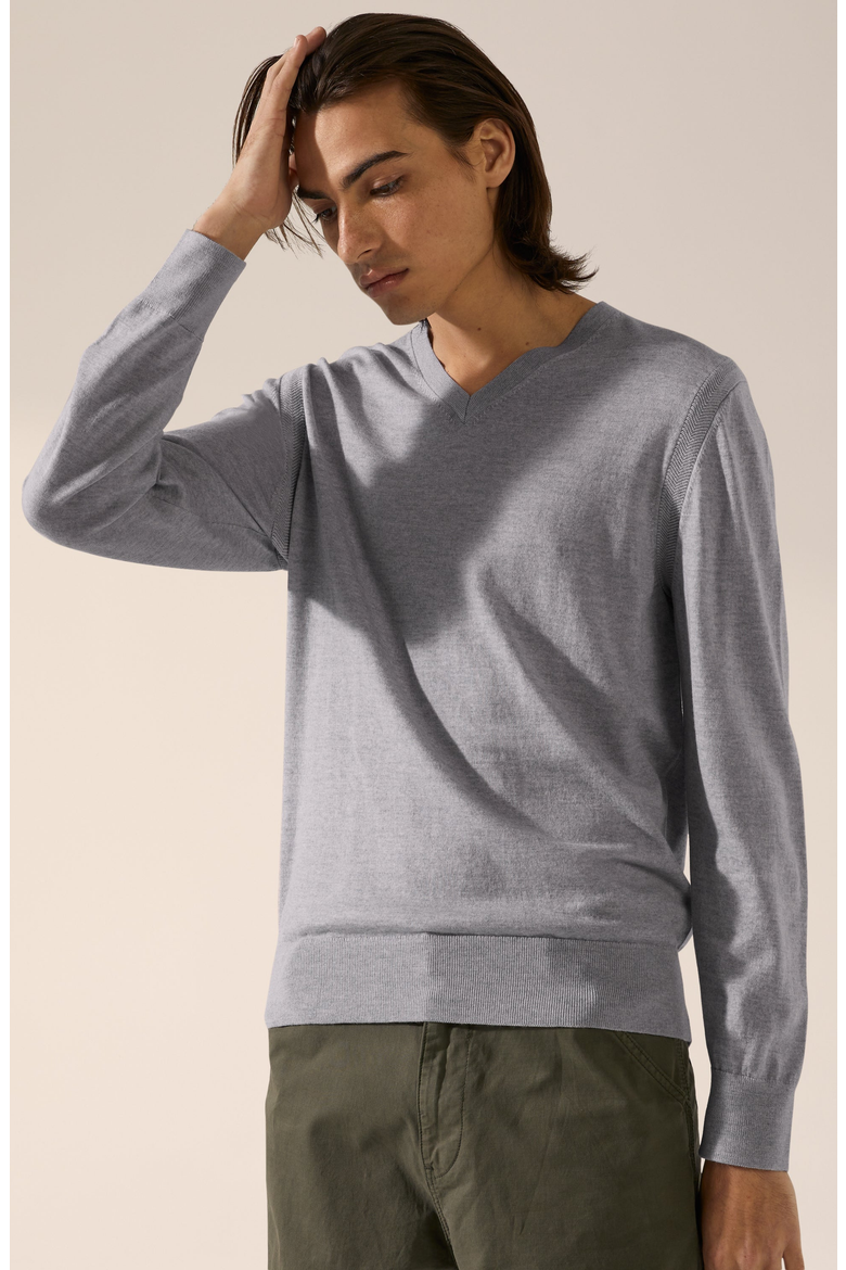 Cole Merino V-Neck Sweater, Alternate, color, Heather Grey