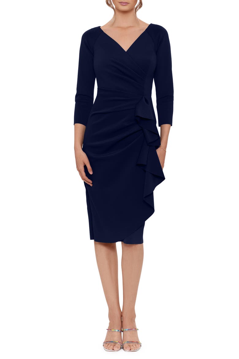 Ruffle Scuba Knit Cocktail Dress, Main, color, MIDNIGHT