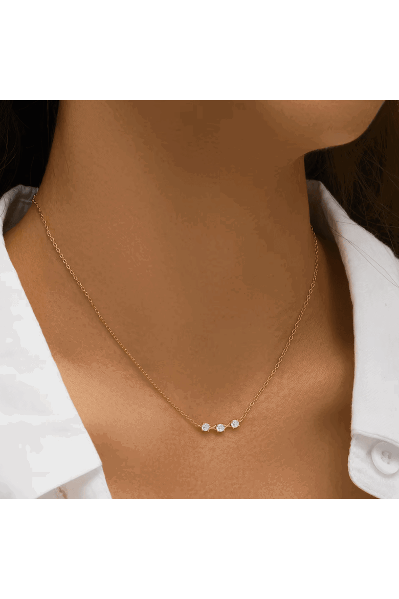 Adora Delicate Necklace with Three Round Cut Cubic Zirconia Stones, Alternate, color, Gold
