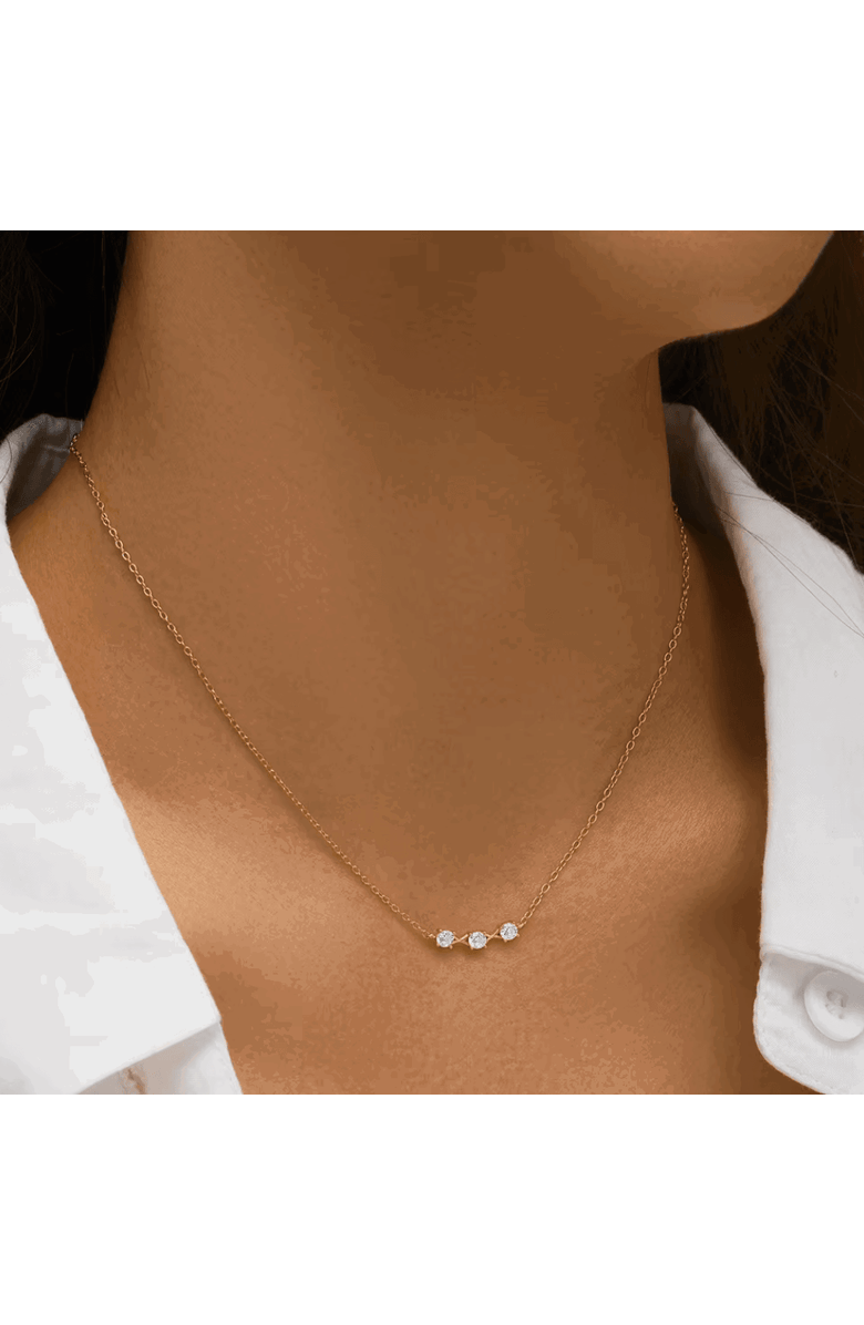 Hollywood Sensation Adora Delicate Necklace with Three Round Cut Cubic Zirconia Stones, Alternate, color, Gold