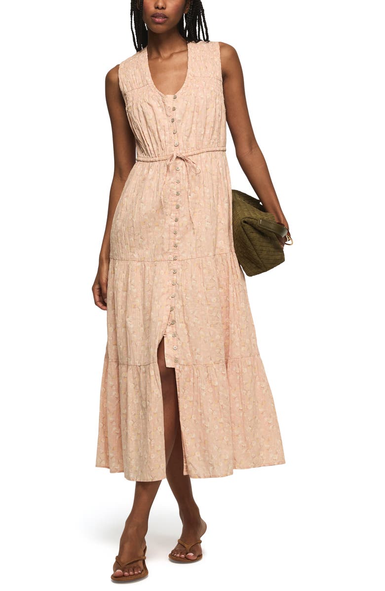 Lucky Brand Floral Print Tiered Midi Dress, Alternate, color, Blush Floral