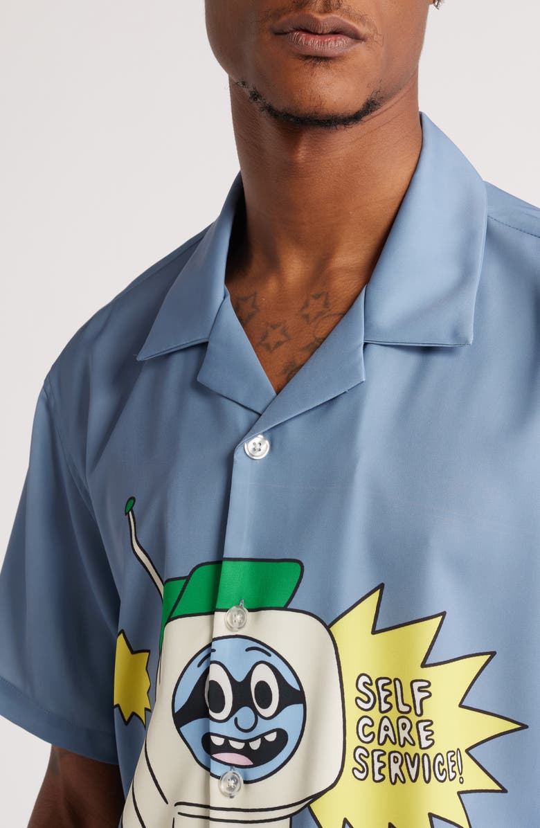 Action Figure Miles Self Care Graphic Camp Shirt, Alternate, color,