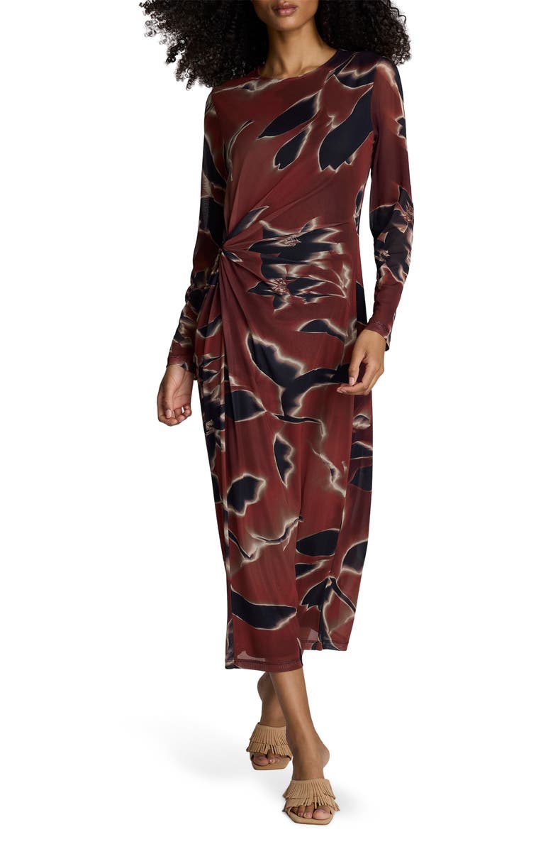 Kenneth Cole Side Knot Long Sleeve Midi Dress, Main, color,