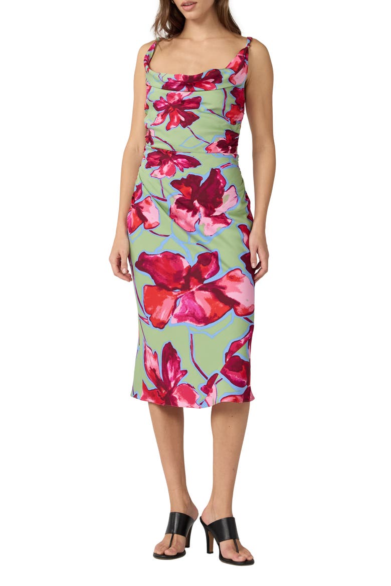 Delaney Floral Cowl Neck Midi Dress, Main, color, HIBISCUS SMOKE DEGRADE