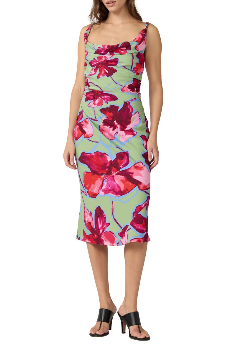 DVF Delaney Floral Cowl Neck Midi Dress, Main, color, Hibiscus Smoke Degrade
