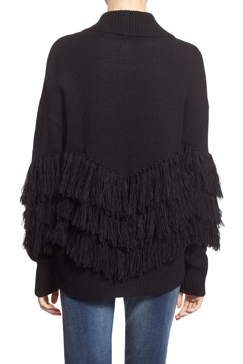 Fringe Open Front Cardigan, Alternate, color, BLACK