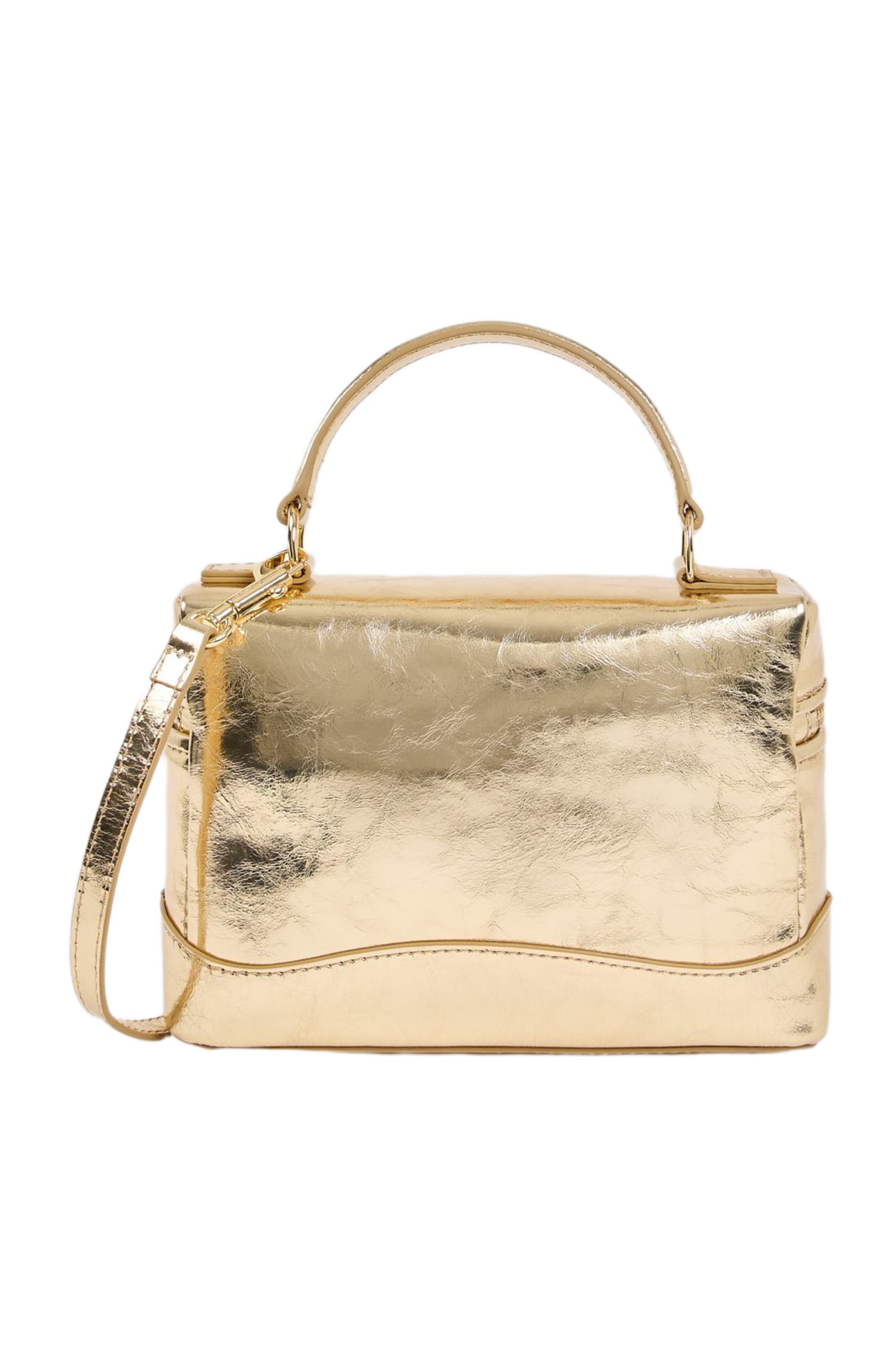 SANDRO Tangolino metallic leather bag, Alternate, color, Gold