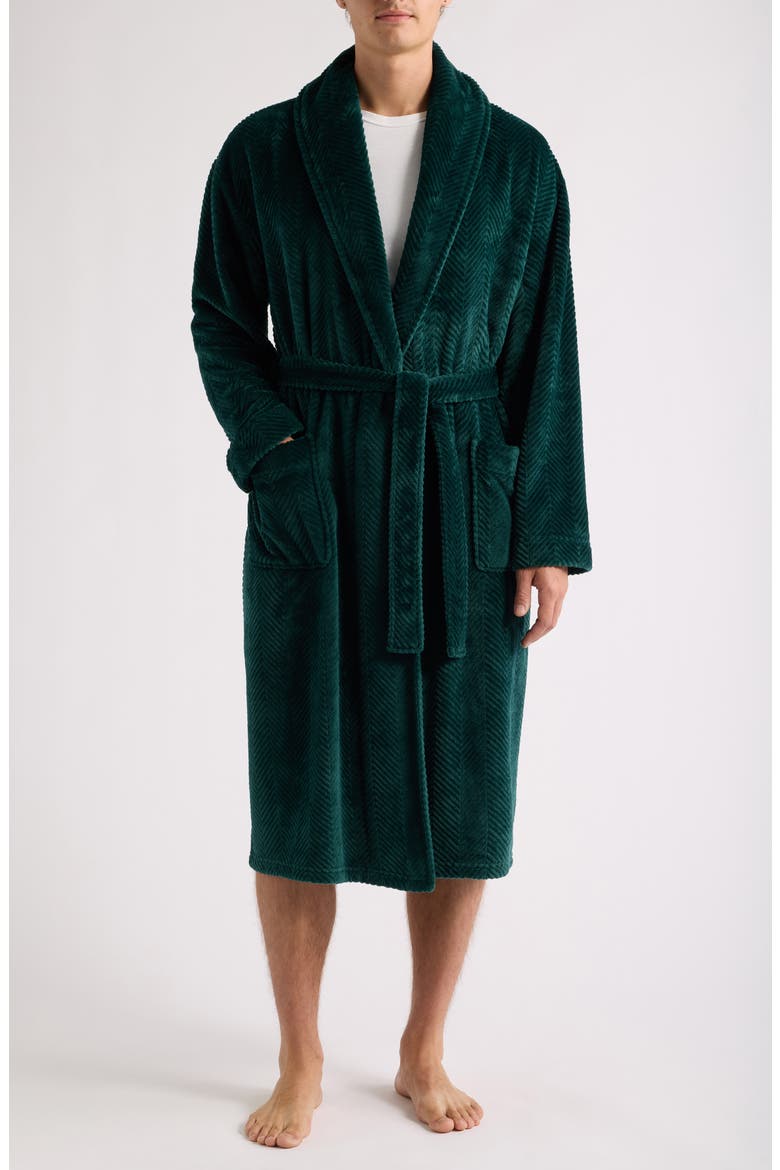 Textured Plush Shawl Robe, Main, color, EVERGREEN