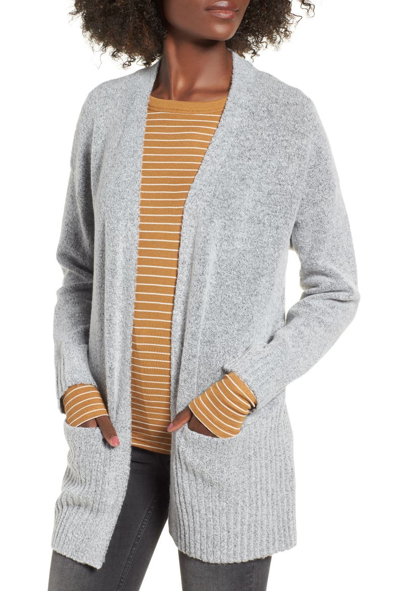 Rib Edged Open Cardigan, Main, color, GREY