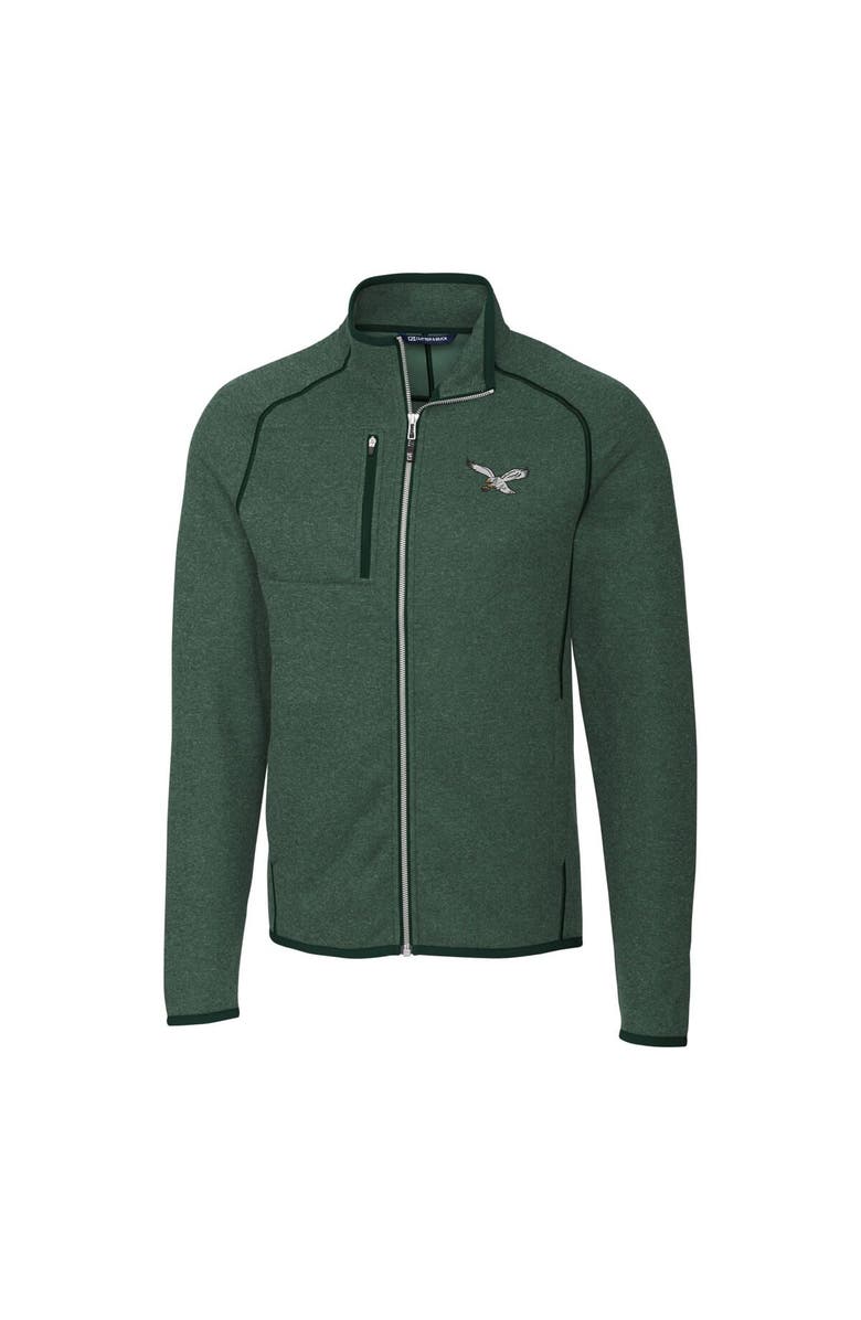 Cutter & Buck Men's Cutter & Buck Heather Green Philadelphia Eagles Mainsail Sweater-Knit Full-Zip Jacket, Alternate, color, Hunter Green