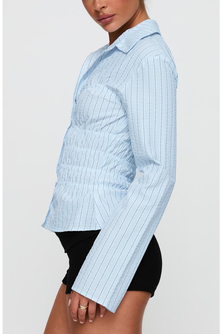 Lisel Stripe Shirred Button-Up Shirt, Alternate, color, STRIPE