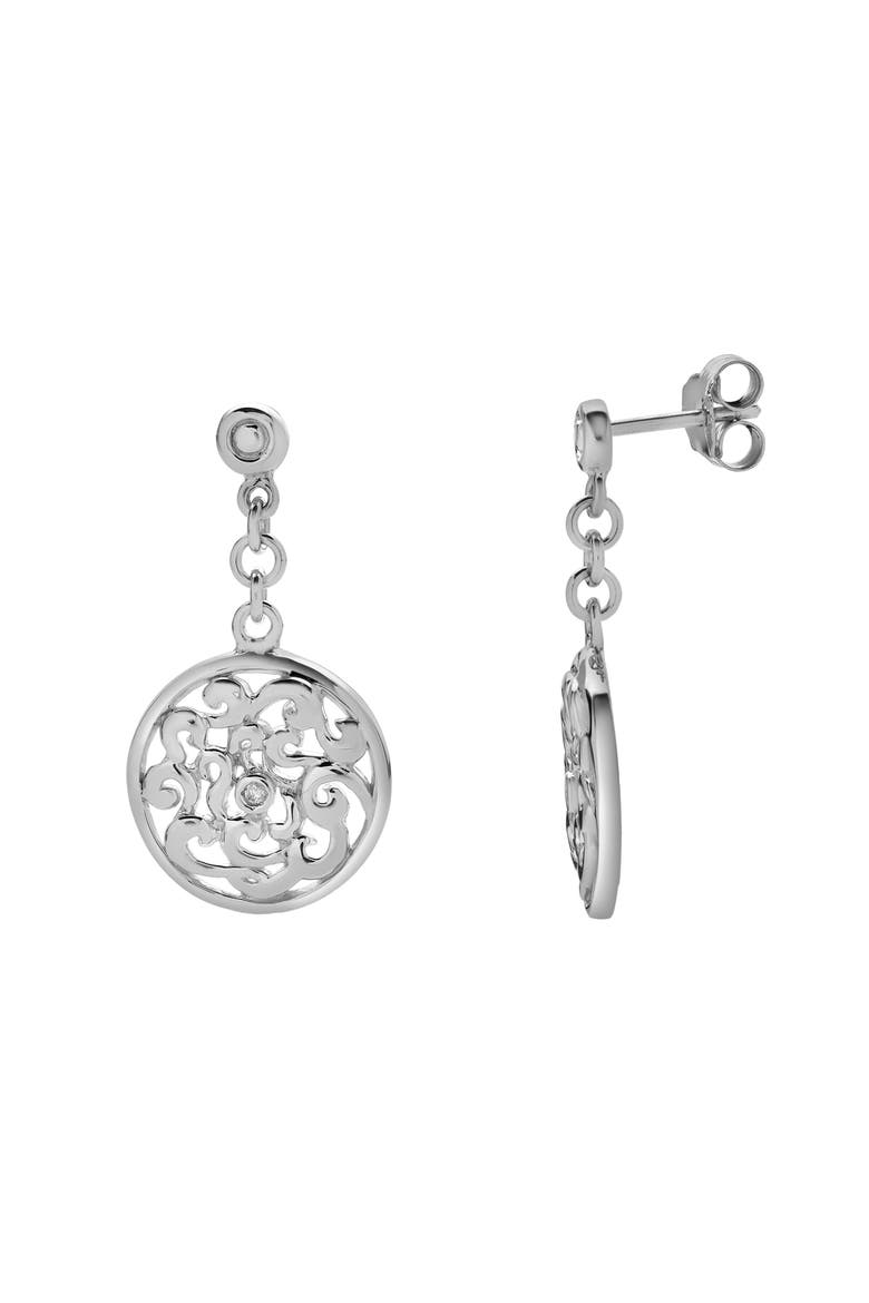 Orlisse Sterling Silver 0.02 Ct Diamond Filigree Disc Drop Earrings, Main, color, 925 Sterling Silver
