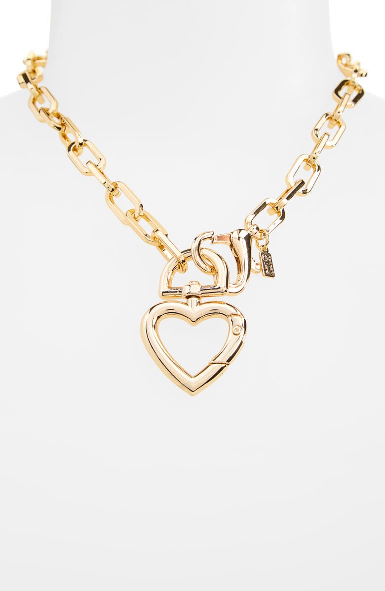 Kenneth Jay Lane Heart Pendant Paper Clip Chain Necklace, Alternate, color, Gold