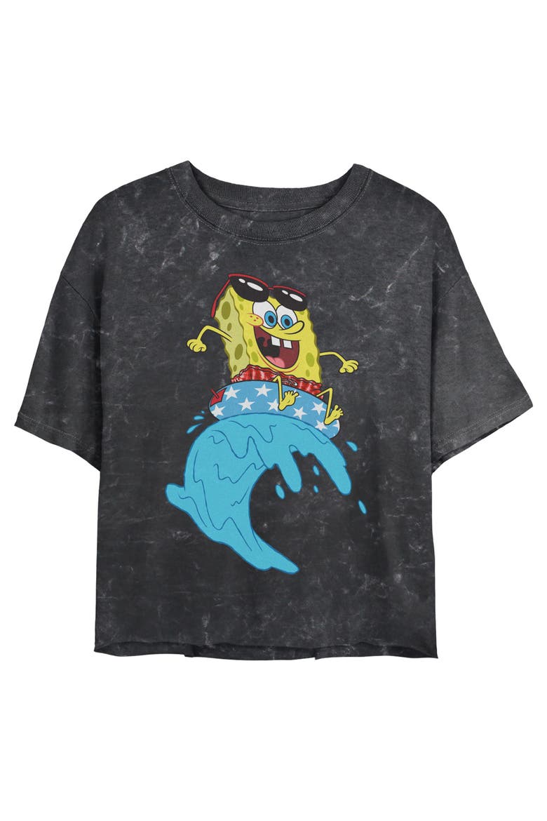 Junior's SpongeBob SquarePants Cool Surfing Waves  Graphic T-Shirt, Main, color, Black