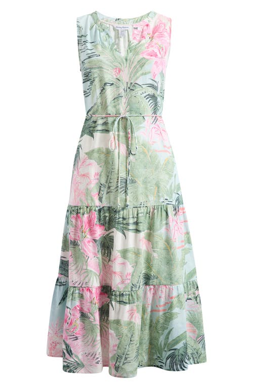 Tommy Bahama Garden Villa Floral Linen Blend Midi Dress In Tropical/canal Blue