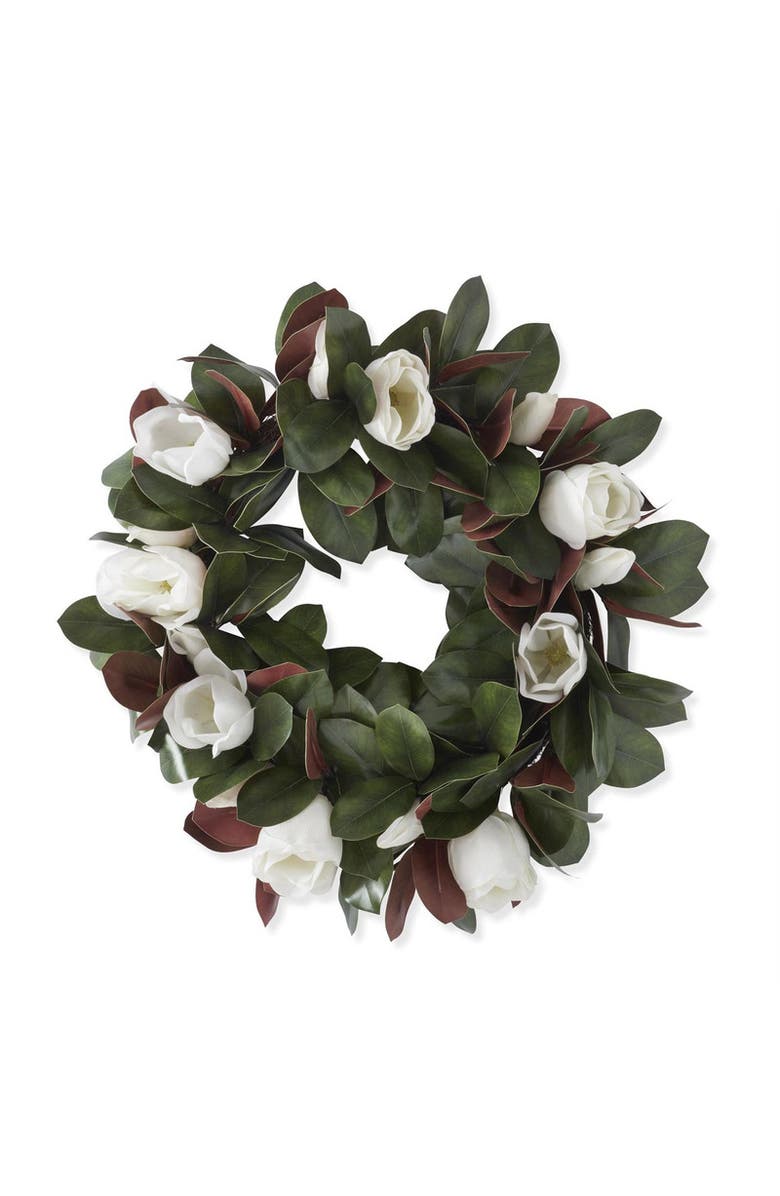 CocoBella Windsor Magnolia Wreath, Main, color, Green