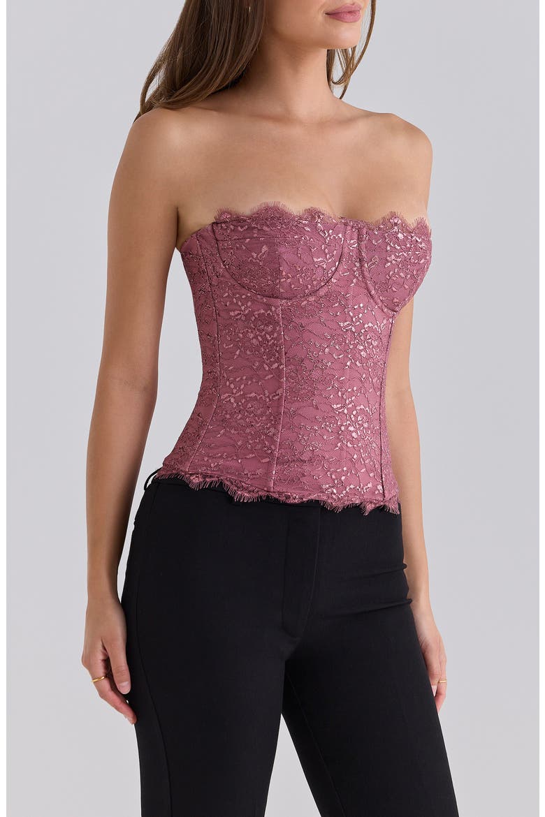 Alexia Metallic Lace Strapless Corset Top, Alternate, color, ROSE PINK
