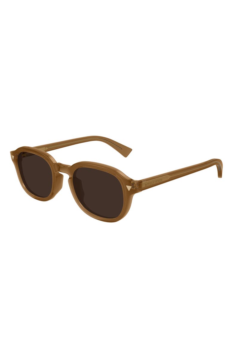 Bottega Veneta 49mm Small Round Sunglasses, Alternate, color, Brown