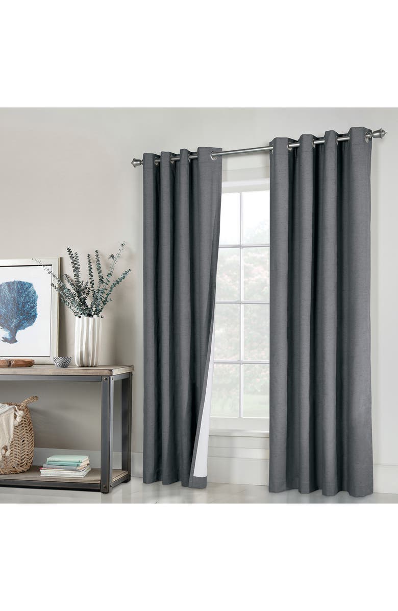 Outdoor Decor by Commonwealth Set of 2 Noise Reducing Indoor Curtain Panels, Alternate, color, Dark Grey