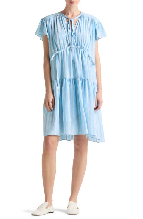 Stripe Silk Crepe de Chine Shift Dress