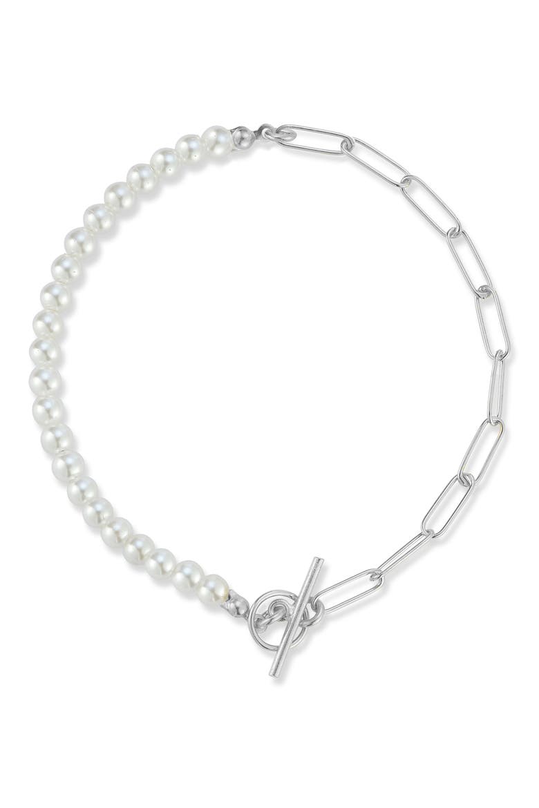 Cultured Freshwater Pearl Paperclip Link Bracelet, Main, color, SILVER