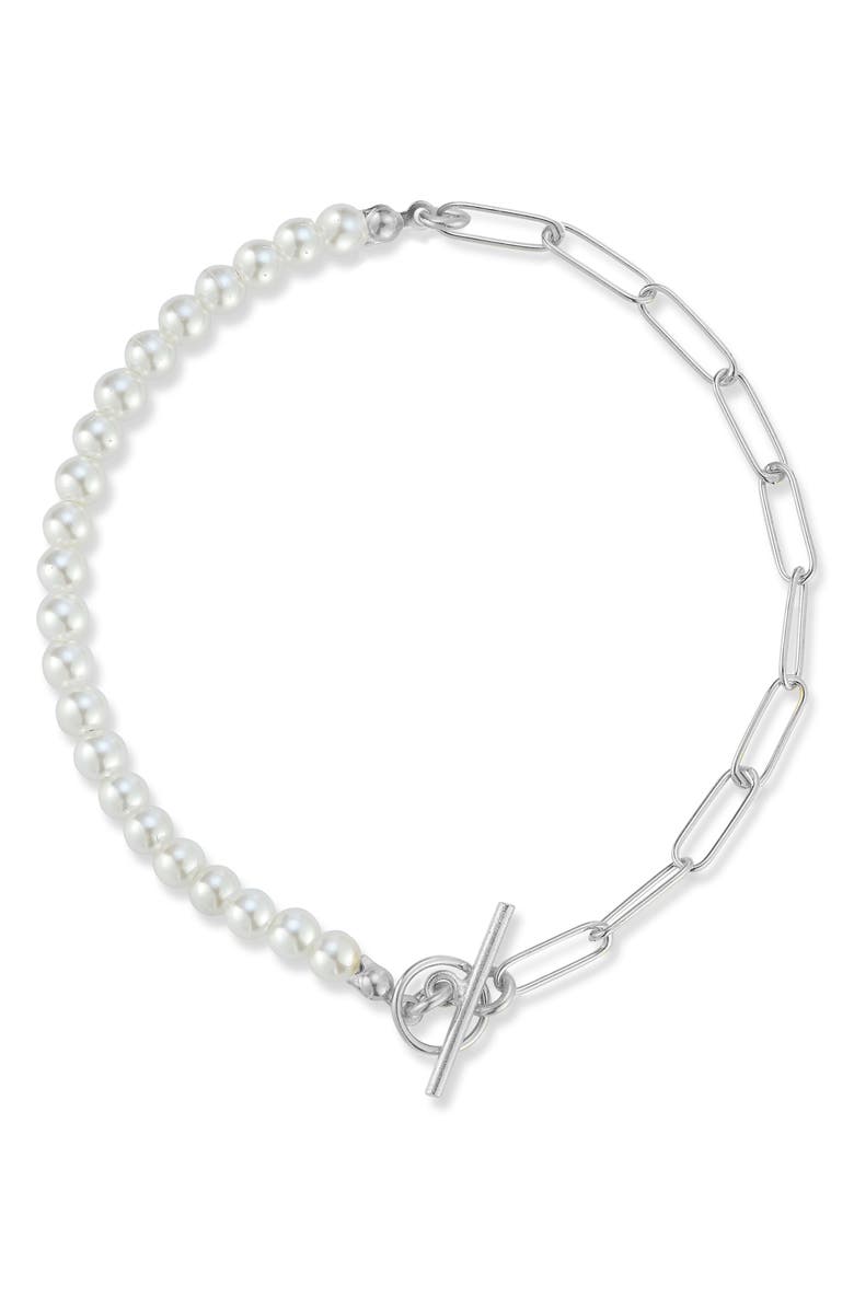 SPHERA MILANO Cultured Freshwater Pearl Paperclip Link Bracelet, Main, color, Silver