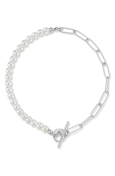 Cultured Freshwater Pearl Paperclip Link Bracelet