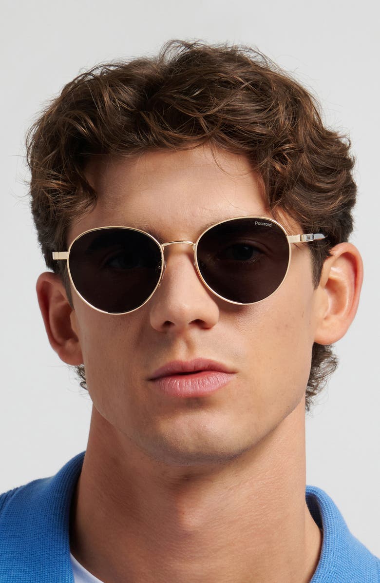 Polaroid 53mm Polarized Round Sunglasses, Alternate, color, Gold Grey/ Grey