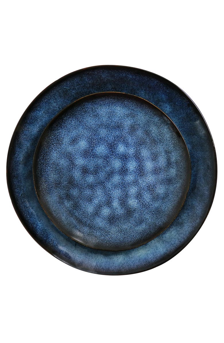 Elama Lucca 20 Piece Round Stoneware Triple Bowl Dinnerware Set in Reactive Glaze, Alternate, color, Blue