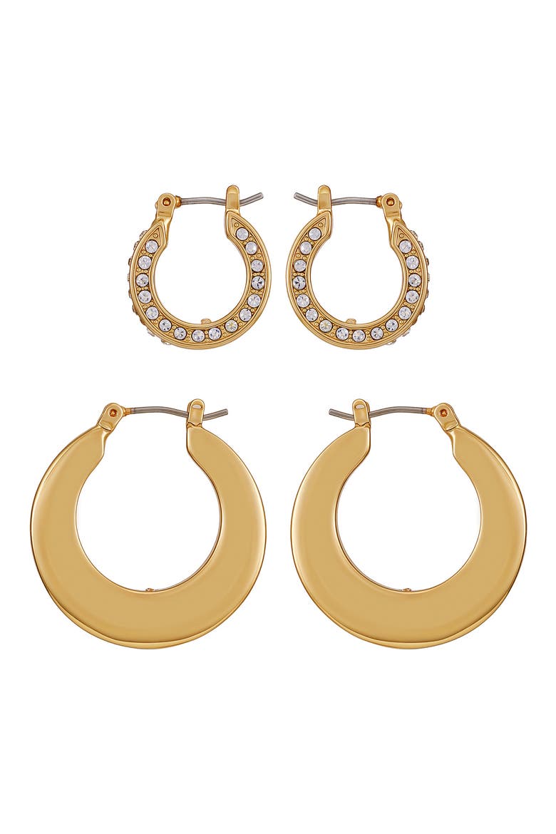 Set of 2 Hoop Earrings, Alternate, color, GOLD TONE