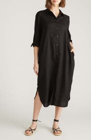 Universal Standard Odeon Long Sleeve Stretch Linen Blend Shirtdress