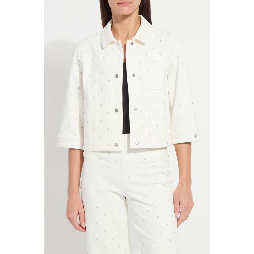 Lysse Audrey Embellished Crop Denim Jacket in Ecru White at Nordstrom, Size Small