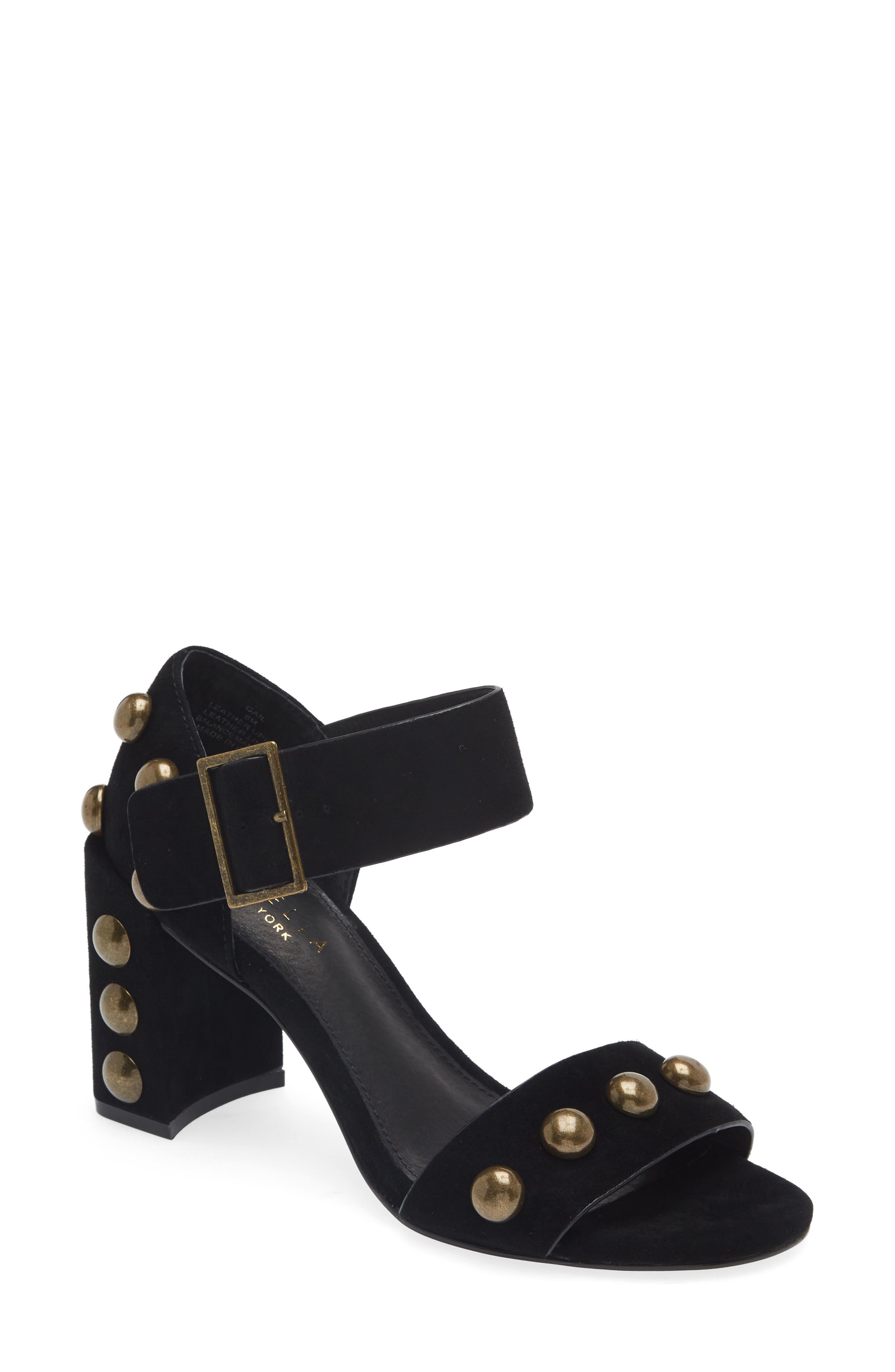 Cecelia New York Gail Stud Sandal, Main, color, Black Suede