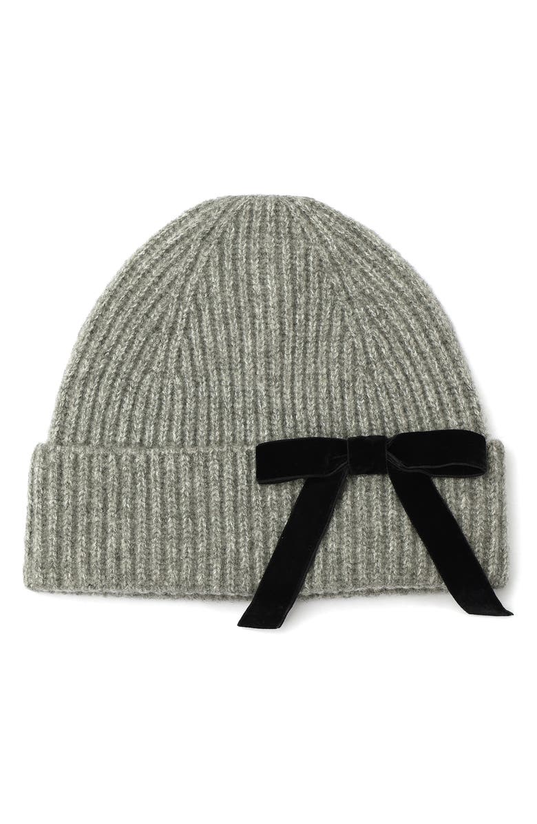 Kate Spade New York Velvet Bow Rib Beanie, Main, color, Cinder Grey