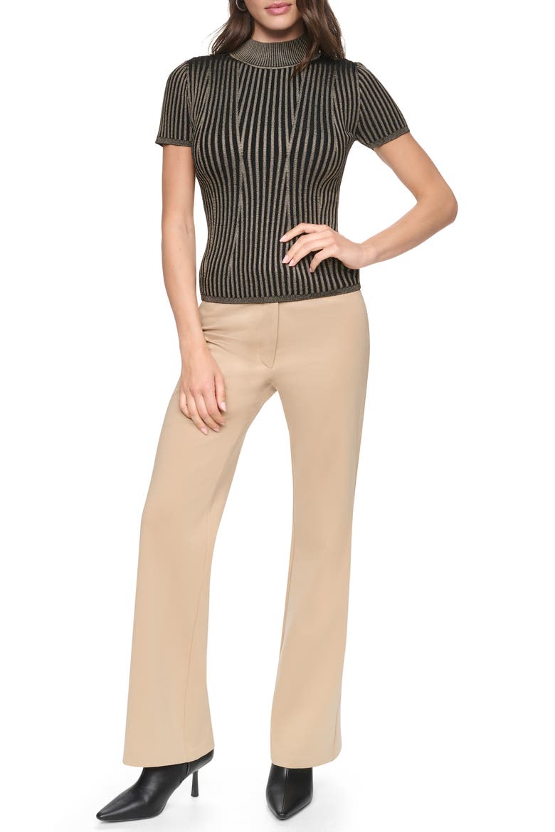 Mock Neck Knit Top, Alternate, color, TRAVERTINE/ BLACK