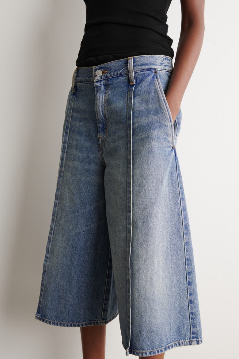 Pintucked Denim Culottes, Alternate, color, BLUE