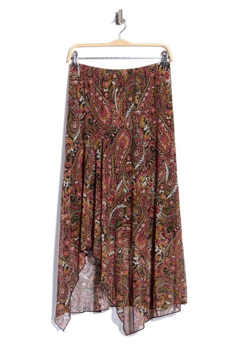 Mesh Asymmetrical Midi Skirt, Alternate, color, BLK/ RED/ OLV