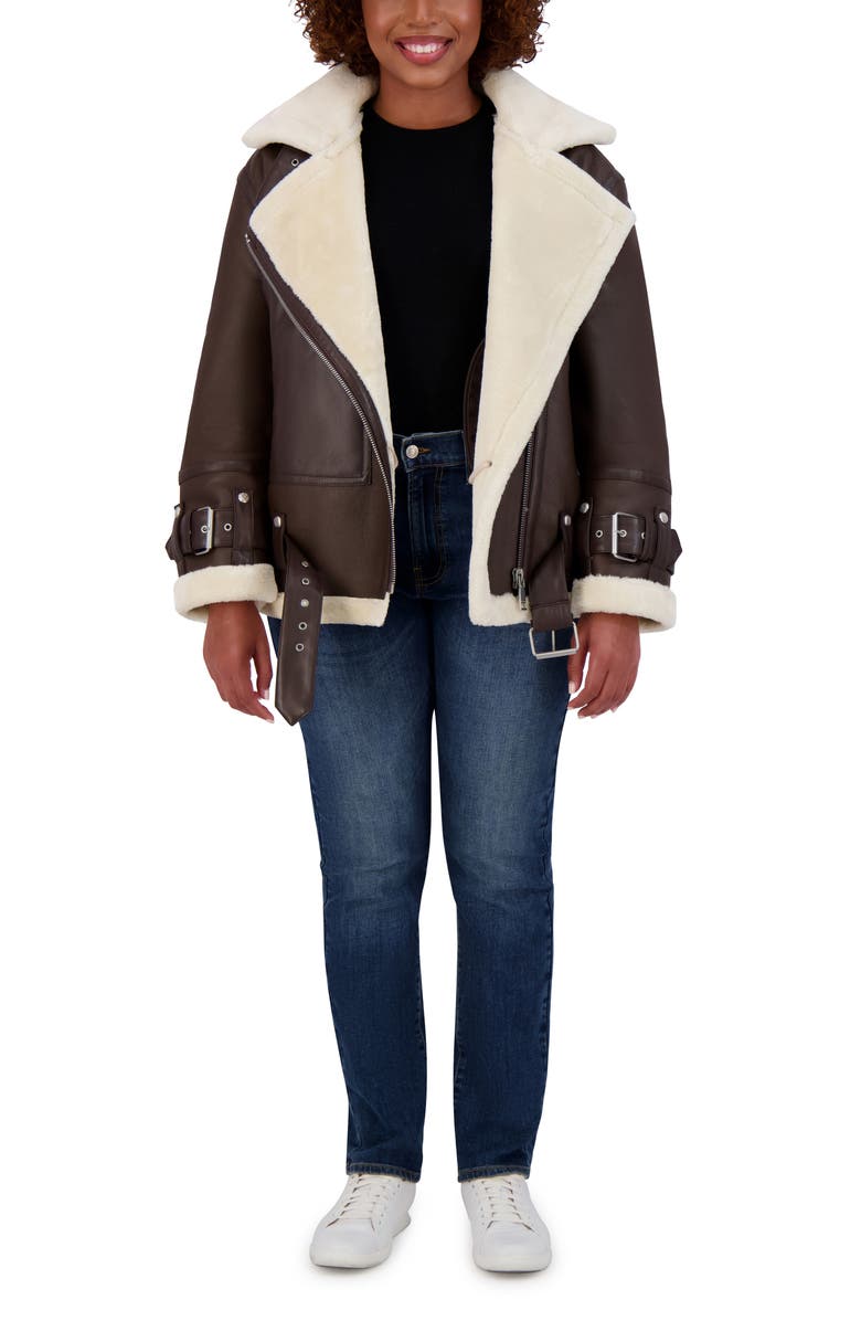 Rebecca Minkoff Water Repellent Faux Leather Moto Jacket with Faux Shearling Lining, Alternate, color, 