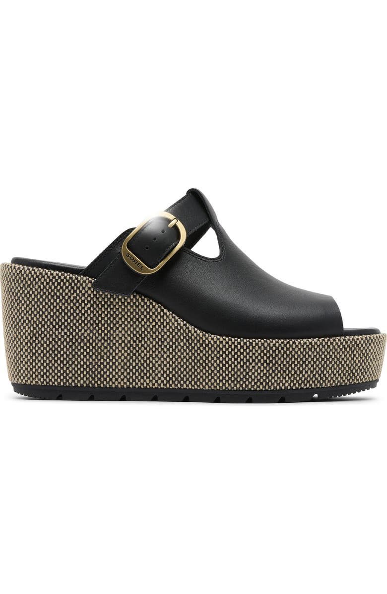 SOREL Sunpeak Platform Wedge Sandal, Alternate, color, Black/ Natural