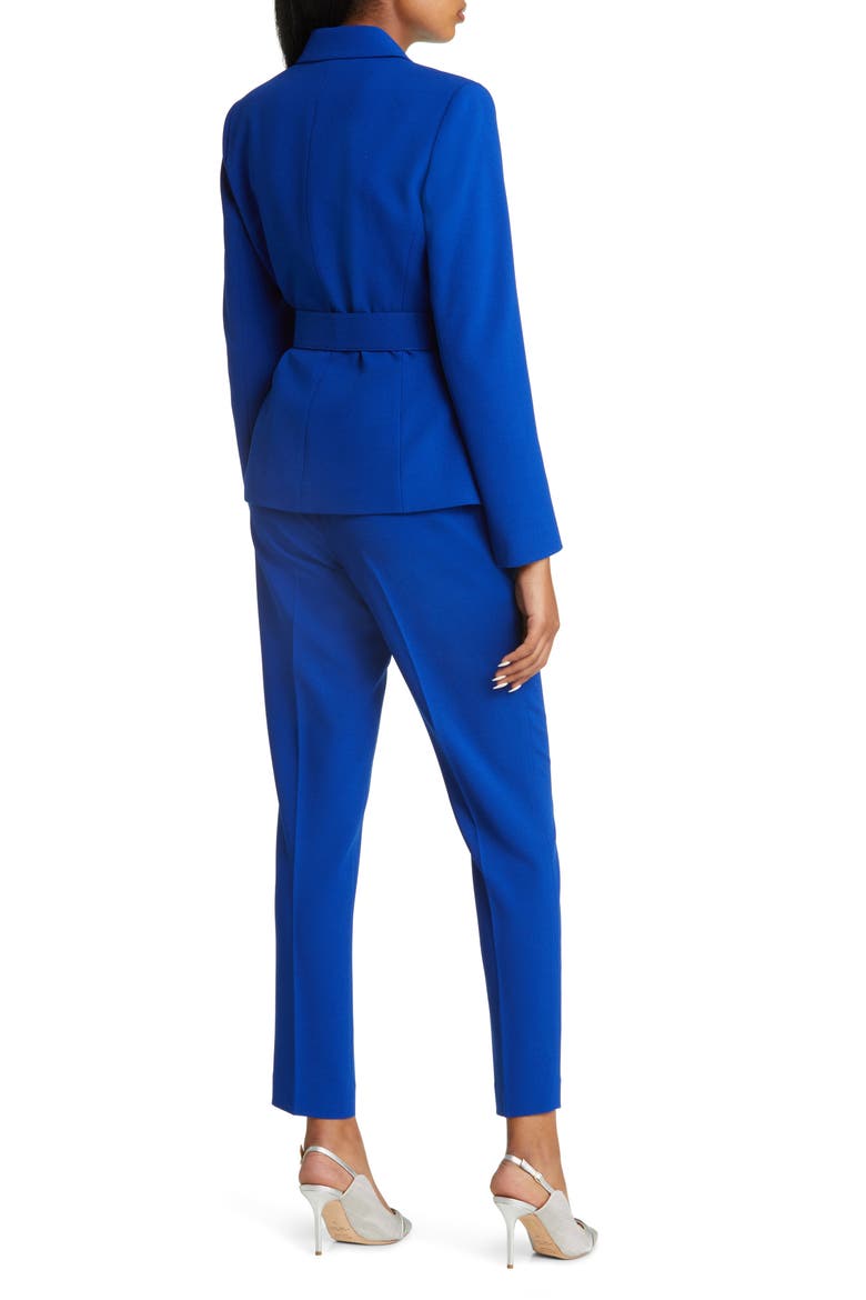 Peak Lapel Belted Blazer & Pants Set, Alternate, color, COBALT