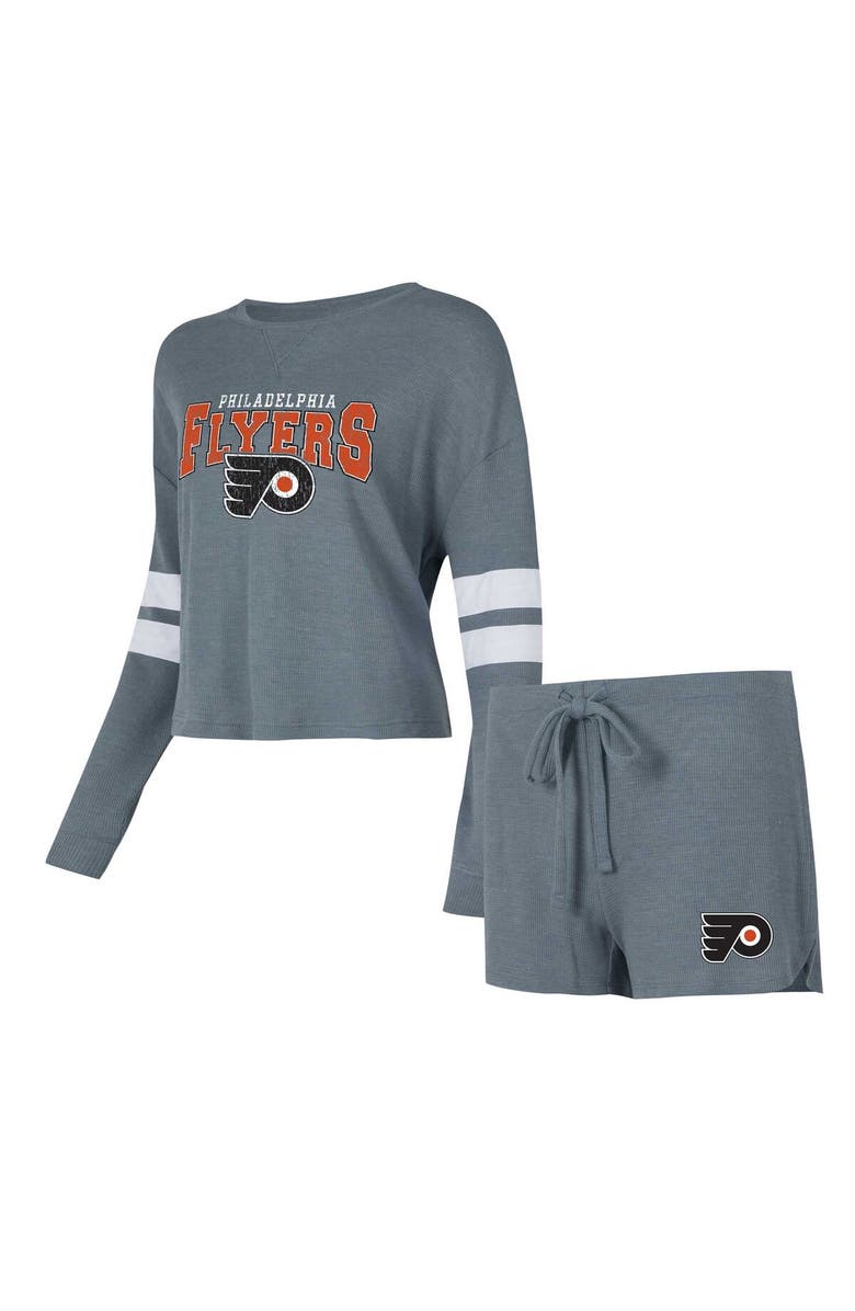 CONCEPTS SPORT Women's Concepts Sport Gray Philadelphia Flyers Meadow Long Sleeve T-Shirt & Shorts Sleep Set, Alternate, color, Gray