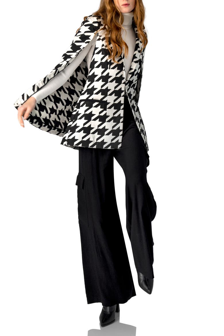 Mega Houndstooth Trench Coat with Cape, Alternate, color, Black