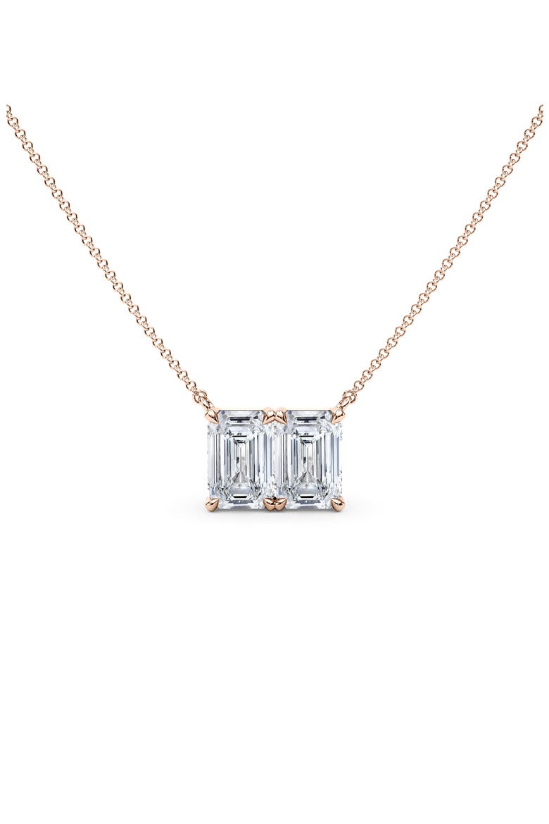 Lab Grown Diamond Twin Emerald Cut Pendant Necklace, Main, color, 18K ROSE GOLD