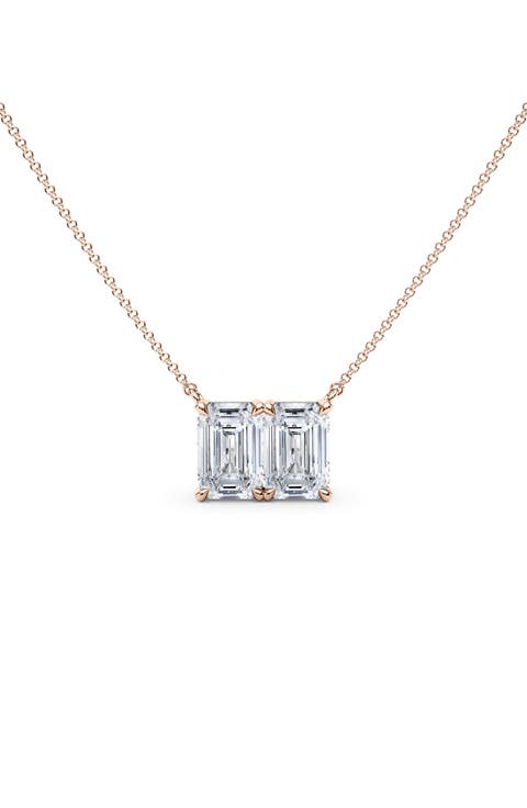 Lab Grown Diamond Twin Emerald Cut Pendant Necklace
